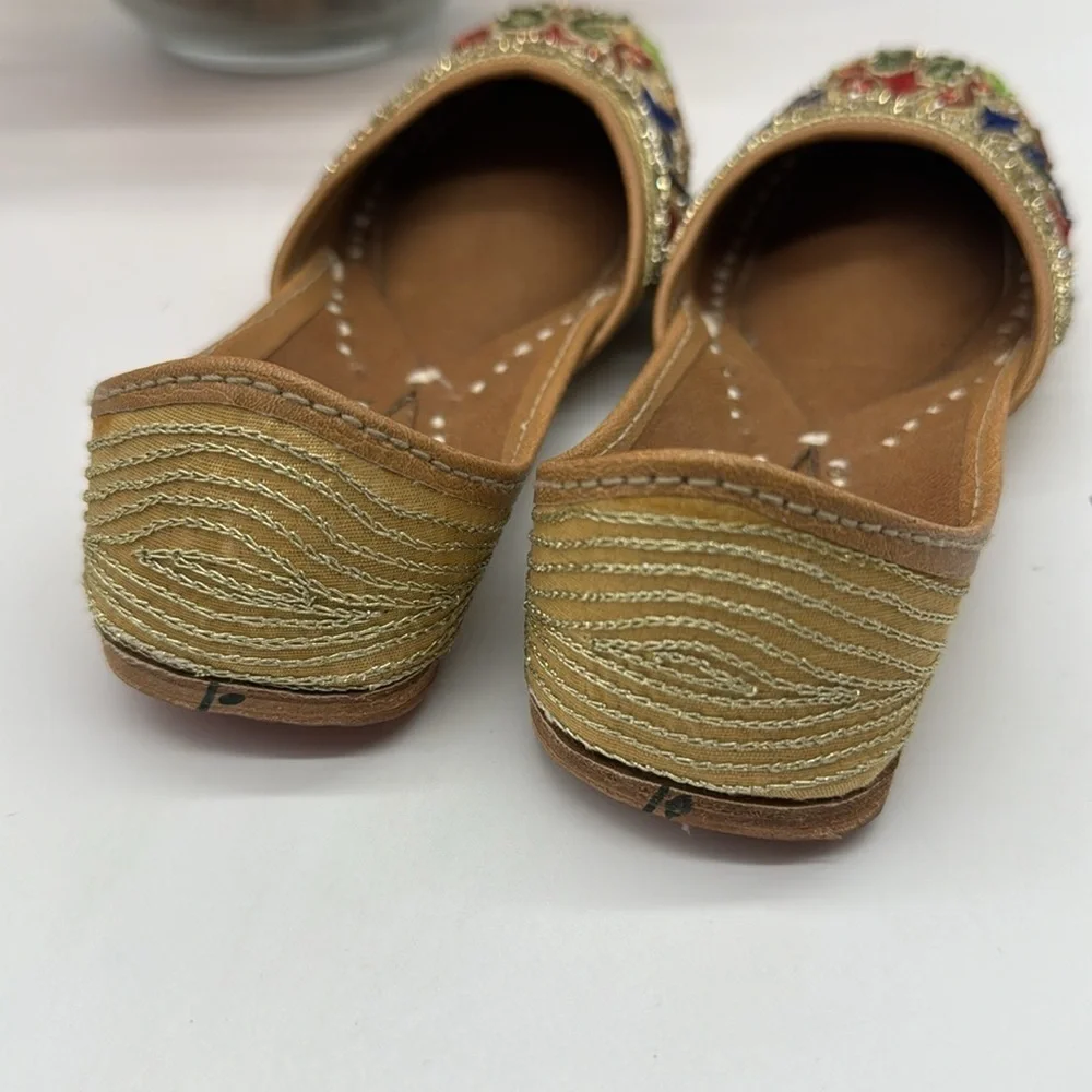 Indian Gold Embroidered Little Girl Shoes Size 10